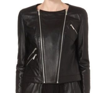 The Kooples Sport Lambskin Leather Stretch Detail Moto Motorcycle Jacket Small